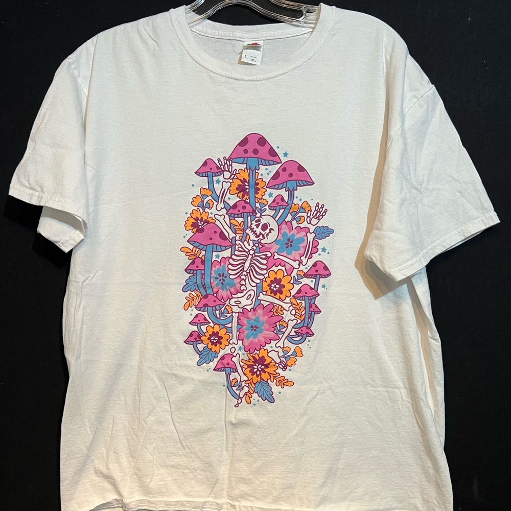 Colorful Mushroom, Flowers, Skeleton Graphic Tee fruit of the loom